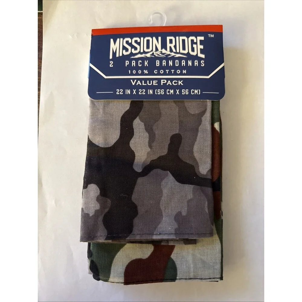 Mission Ridge Camouflage Bandanas 2 Pack Cotton 22”x22”